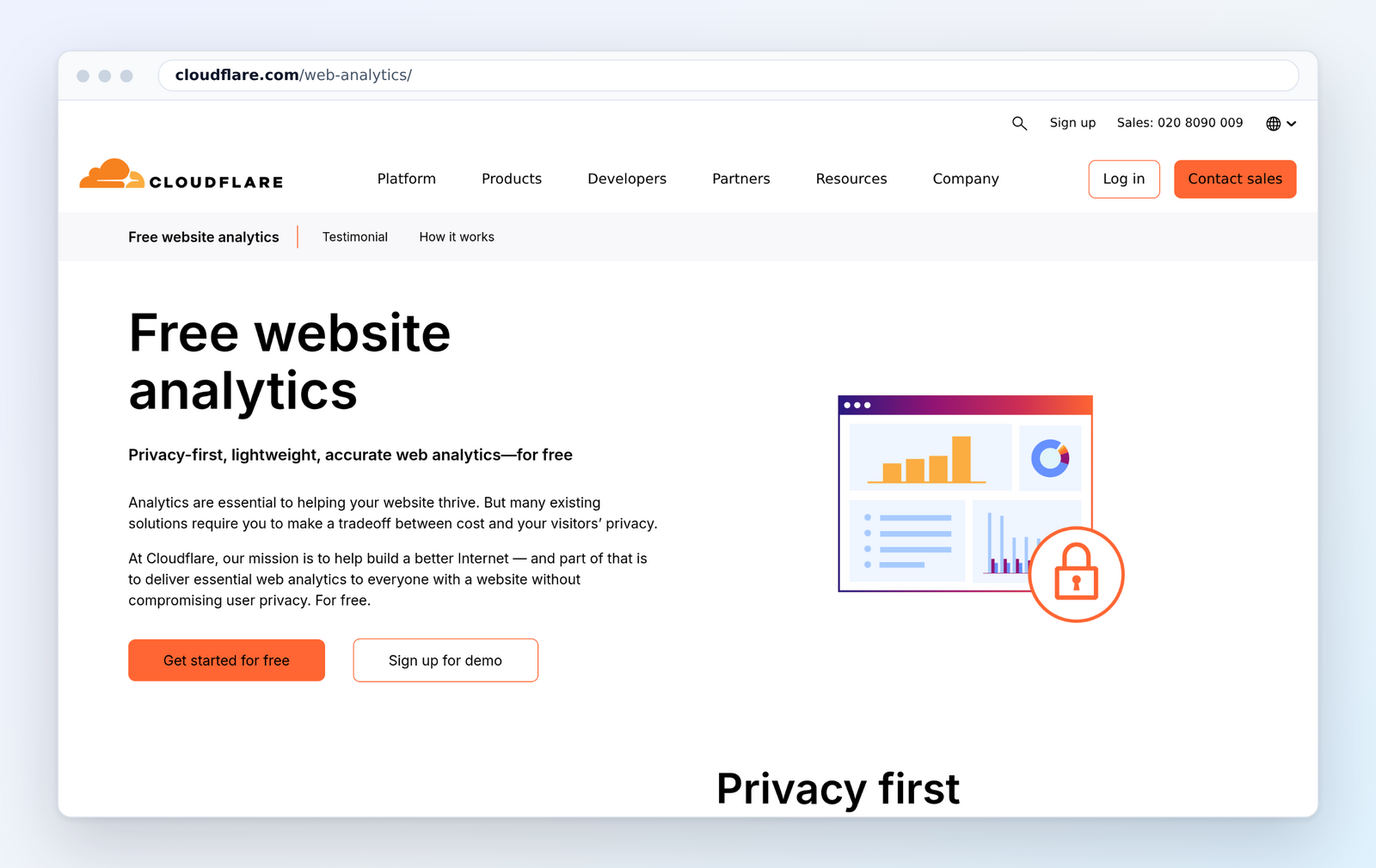 Cloudflare Web Analytics product page, October 2026