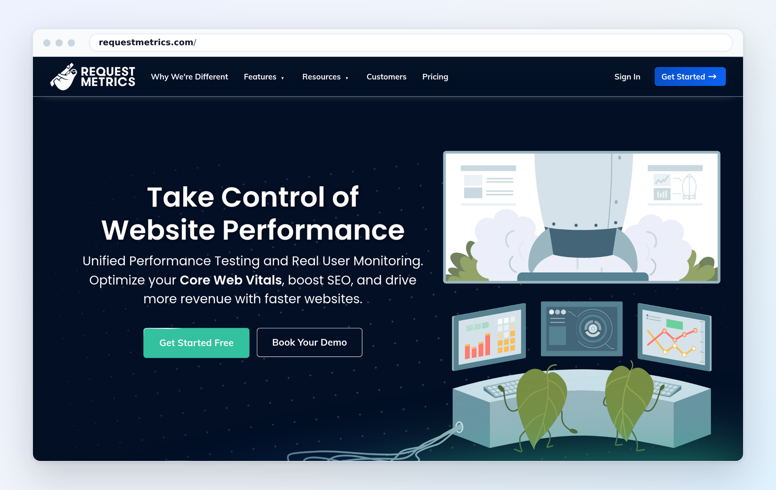 The requestmetrics.com homepage, October 2026