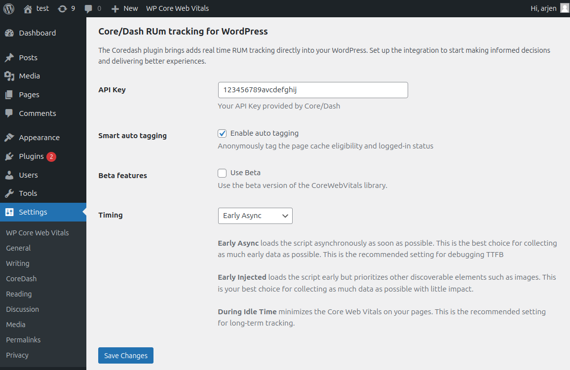 CoreDash WordPress RUM plugin